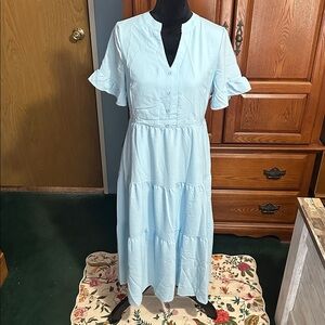 Elegant Babt Blue Ruffle Sleeve Dress